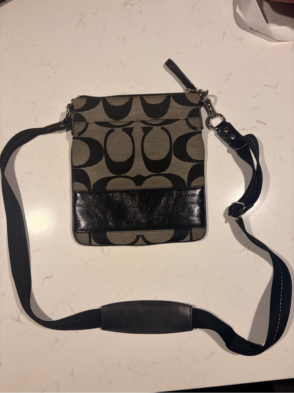 Coach Black Gray Logo Crossbody Bag Adjustable Strap Zip Closure Silver Hardware
